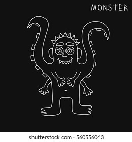 Mutant octopus monster doodle black line cartoon character