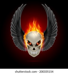 Mutant skull with long fangs, orange flame and raised wings