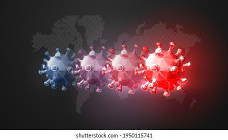 Mutating virus concept in a futuristic style on a dark background with DNA structure. Flu strain evolution, vector illustration in futuristic polygonal style