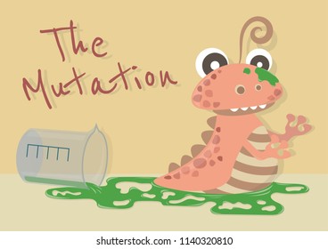 The mutation of animal vector cartoon illustration. The mutant animal. Monster cartoon. Snail turn into monster by chemical liquid. 