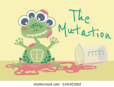 The mutation of animal vector cartoon illustration. The mutant animal. Monster cartoon. Frog turn into monster by chemical liquid. 