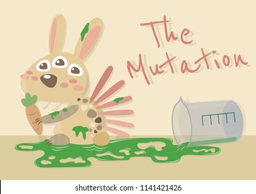 The mutation of animal vector cartoon illustration. The mutant animal. Monster cartoon. Bunny turn into monster by chemical liquid. 