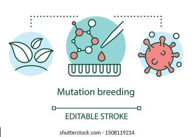 Mutation breeding concept icon. Genetic engineering. Obtaining mutagenic species. Artificial selection idea thin line illustration. Vector isolated outline drawing. Editable stroke