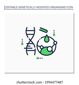 Mutation Gene Line Icon. Artificial Mutation Process. Adding New Materials To DNA. Gene Change. New Research.Genetically Modified Organism Concept. Isolated Vector Illustration.Editable Stroke