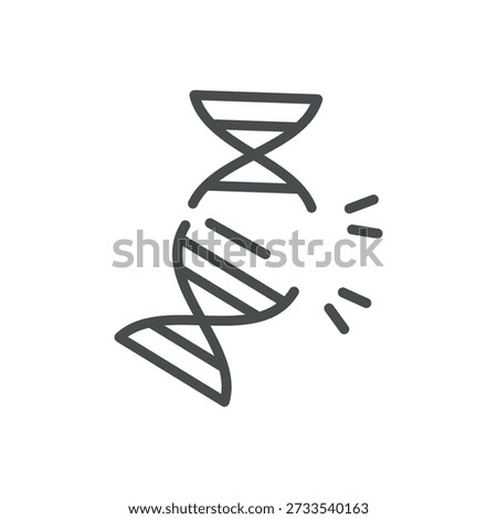 Mutation Icon. Outline Isolated Pictogram of Broken DNA Helix, Representing Genetic Mutation, DNA Damage, and Molecular Error.