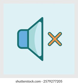 Mute audio icon with a crossed out orange X on a light blue background