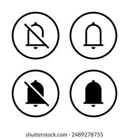 Mute and bell icon on circle line. Silent, silence sign symbol