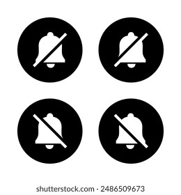 Mute bell icon set on black circle. Silent, silence sign symbol