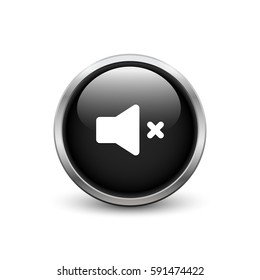 Mute black button with metal frame and shadow
