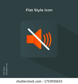 Mute button. Volume mute, audio mute icon. Music speaker volume icon. Sound off icon vector illustration in flat style for using in mobile, website, ui design. Trendy lush lava color.