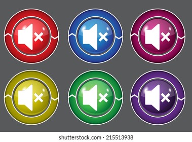 Mute Circular Colorful Vector Web Button Icon Set