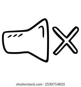 Silenciar con símbolo de cruz dibujado a mano doodle icono de contorno