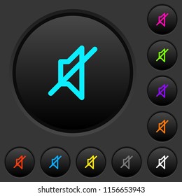 Mute dark push buttons with vivid color icons on dark grey background