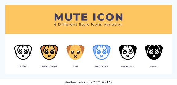 Mute dog pack of icons. vector illustration.