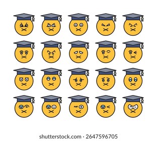 mute face graduated student emoticons set vector illustration