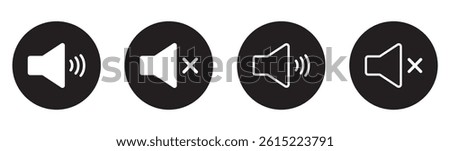 Mute Icon for Audio, Sound Control, Set of Speaker Icons Featuring Mute, Unmute icon set. Speaker icon set. volume  vector. loudspeaker  vector. Mute and unmute volume sound icon set. 