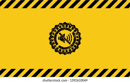 mute icon black grunge emblem inside yellow warning sign. Vector Illustration. Detailed.