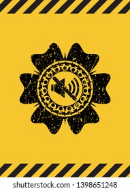 mute icon black grunge emblem with yellow background. Vector Illustration. Detailed.
