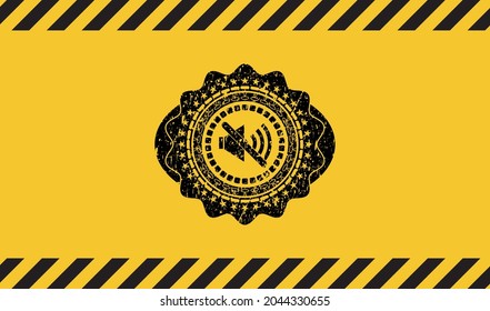 mute icon black grunge emblem with yellow background. Vector Illustration. Detailed. 