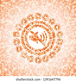mute icon inside abstract emblem, orange mosaic background