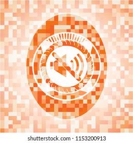 mute icon inside abstract orange mosaic emblem with background
