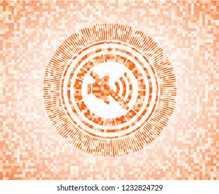 mute icon inside abstract orange mosaic emblem with background
