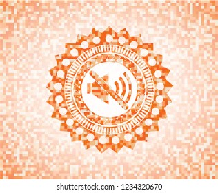 mute icon inside abstract orange mosaic emblem