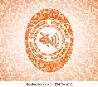 mute icon inside abstract orange mosaic emblem with background