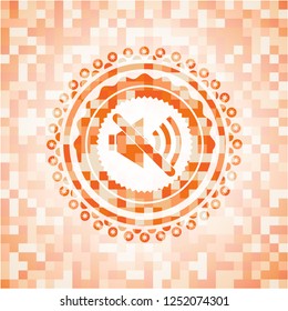 mute icon inside abstract orange mosaic emblem