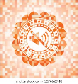 mute icon inside abstract orange mosaic emblem with background