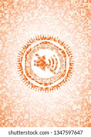 mute icon inside abstract orange mosaic emblem with background