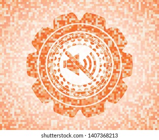 mute icon inside abstract orange mosaic emblem with background