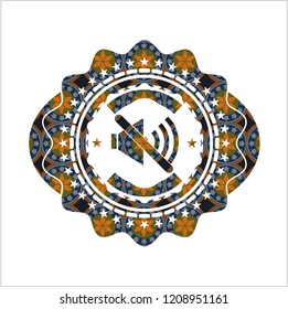 mute icon inside arabesque badge background. arabic decoration.