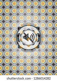 mute icon inside arabesque badge background. arabic decoration.