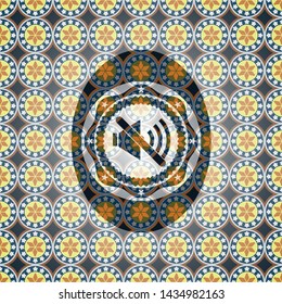 mute icon inside arabesque emblem. arabic decoration.