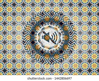 mute icon inside arabesque emblem. arabic decoration.