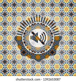 mute icon inside arabesque style emblem. arabic decoration.