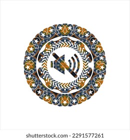 mute icon inside arabesque style badge. arabic decoration. 