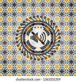 mute icon inside arabic badge. Arabesque decoration.