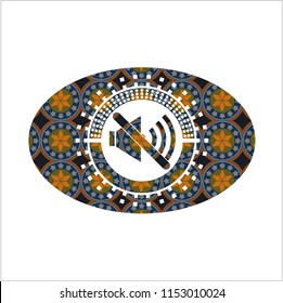 mute icon inside arabic emblem. Arabesque decoration.