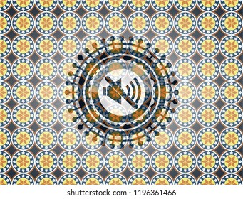 mute icon inside arabic emblem background. Arabesque decoration.
