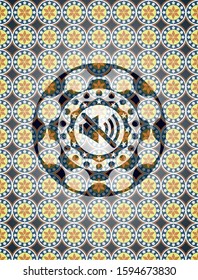 mute icon inside arabic emblem. Arabesque decoration.