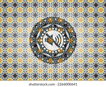 mute icon inside arabic emblem. Arabesque decoration. 