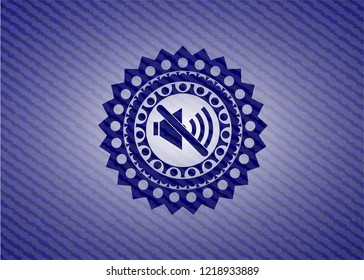 mute icon inside badge with denim background