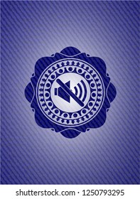 mute icon inside badge with denim background