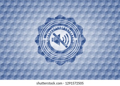 mute icon inside blue badge with geometric pattern.