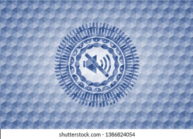 mute icon inside blue badge with geometric pattern.