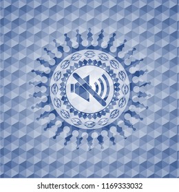 mute icon inside blue hexagon emblem.