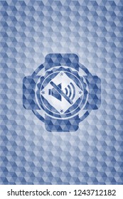mute icon inside blue hexagon badge.