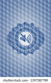 mute icon inside blue hexagon badge.